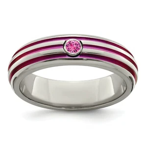 Titanium Anodized Pink Sapphire 6mm Triple Grooved Wedding Band Sizes 5 to 10 - Picture 1 of 19