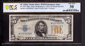 1934 A $5 SILVER CERTIFICATE NORTH AFRICA STAR NOTE FR.2307* PCGS B VF 30 - Picture 1 of 4