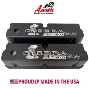 Ford 351W Carroll Shelby Cobra Tall Valve Covers, Engraved - Black - Ansen USA - Picture 1 of 8