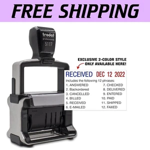 Versatile 12-Message Self-Inking Date Stamp - Clean Operation & Long Life - Picture 1 of 11