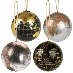 Colourful Round 4 Metallic Hanging World Map Globe Bauble Christmas Tree Decor - Picture 1 of 4