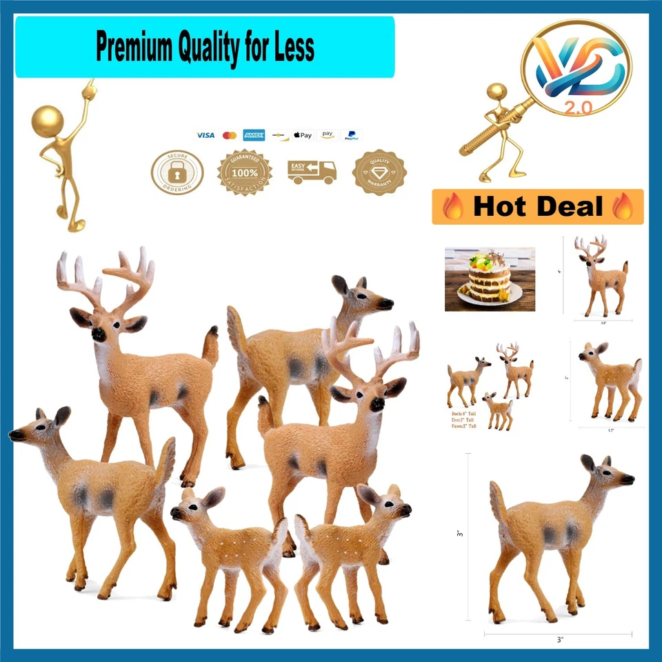 Juego de 6 estatuillas de ciervo en miniatura decoraciones de animales del bosque nuevas Foto 1 de 4