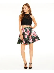 CITY STUDIO Womens Lace 2 Piece Sleeveless Halter Short Party A-Line Dress - Picture 1 of 11