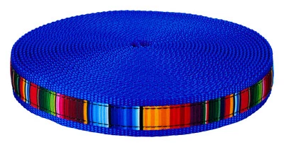 5/8 英寸 Serape Ribbon on 1 英寸亮皇家蓝色尼龙织带,50 码 — 第 1/4 张图片