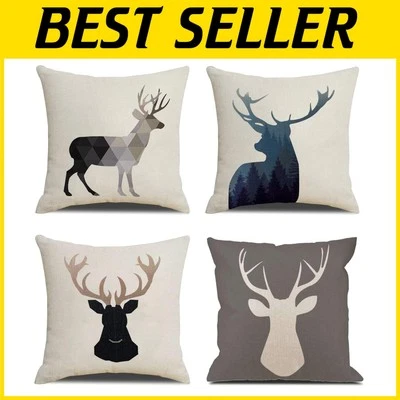 Durable 18x18 Deer Print Cushion Covers, Set of 4 for Rustic Home Aesthetic - Image 1 of 4