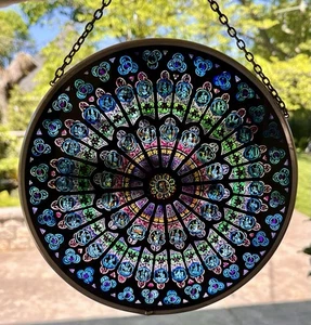 WINGED HEART Stained Glass Roundel Notre Dame Paris ROSACE NORD Suncatcher - Picture 1 of 6