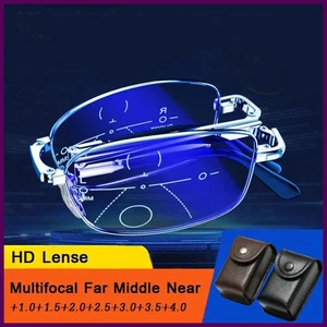 Multifokale Faltbare Lesebrille Anti-Blaulicht Herren Damen Metall HD Gläser. - Bild 1 von 29
