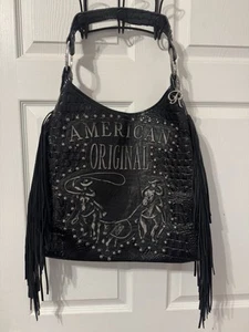 Raviani Black Fringe Western Embossed Calf Roping Design Purse Bag - Picture 1 of 17