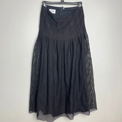 AKRIS Punto Stretch Mesh Pleated Midi Skirt Black Fitted High Rise Back Zip - Image 1 of 4