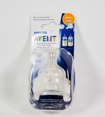 Philips Avent 2 Pk ANTI-COLIC Fast Flow Nipples 6m+ Clear SCF424/27 - Image 1 of 2