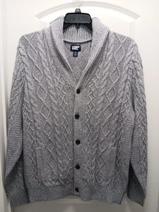 Lands' End Herren M Strickjacke Pullover grau Zopfmuster Preppy - Bild 1 von 7