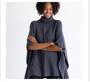 Mersea NUEVO Poncho Anywear Cuello Alto Tejido Suéter Otoño Talla Única Gris Azul Costilla - Imagen 1 de 5