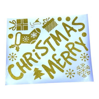 8x Hojas Ventana Calcomanía Adhesiva Feliz Navidad Vacaciones Invierno Copos de Nieve DORADO Foto 1 de 4