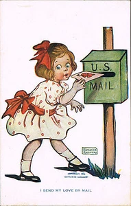 Katharine Gassaway I Send My Love By Mail ~ Girl Mails San Valentine In Mail Buzón - Imagen 1 de 2