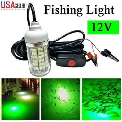 Green LED Fishing Light Boat 12V Underwater Submersible Night Crappie Shad Squid - Image 1 of 4