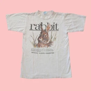 Rabbit Romantic Summer Tee Vacation Light Pink True Vintage 1990s T shirt, Sz M - Picture 1 of 7
