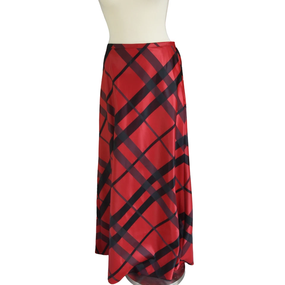 Maxi Falda De Colección Victor Costa Roja y Negra A Cuadros Satén M Oscura Academia Bruja Gótica Foto 1 de 4