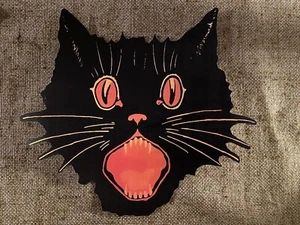 U Choose Vintage Inspired Black Red Cat Whiskers Halloween Cardstock Decoration - Picture 1 of 12