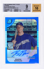 2005 Bowman Chrome Draft #168 Ryan Braun Blue Refractor Auto /150 BGS 9/10