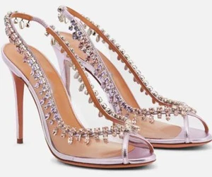 Sexy Zapatos de Moda para Mujer Peep Toe Tacones de Aguja Transparente Estrás Cadena - Imagen 1 de 14