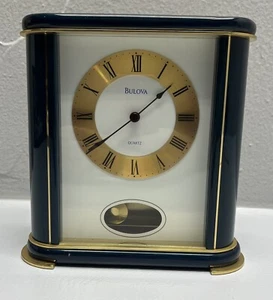 BULOVA Table Desk Clock , Blue And Gold - Picture 1 of 11