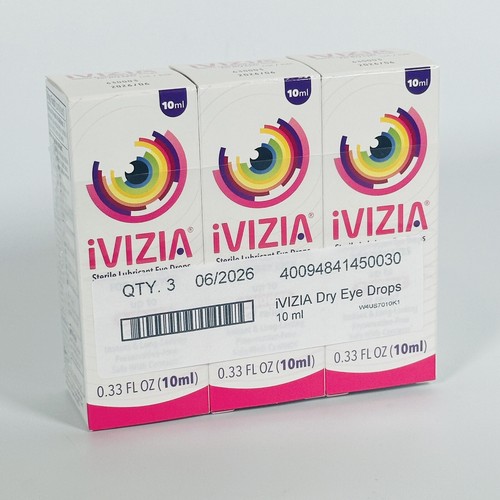 3 Pack iVIZIA Sterile Lubricant Eye Drops for Dry Eyes 10ml Exp. 06