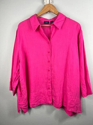 Camisa de lino Westbound Essentials para mujer con botones talla grande 2X rosa Foto 1 de 4
