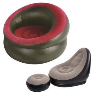 Inflatable Deluxe Lounge Lounger Chair With Foot Stool Seat Relax Couch - Picture 1 of 13