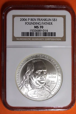 2006 NGC MS70 Ben Franklin Founding Father Modern Silver Commemorative #B38598 - Image 1 of 2