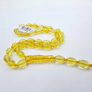 Natural Baltic Amber Transparent Color Islamic Prayer Beads 33 Olive Shape 6 mm - Picture 1 of 3