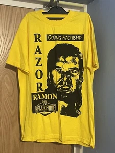 WWE Official Razor Ramon Scott Hall Of Fame T Shirt Yellow Size Med nWo WCW AEW - Picture 1 of 3
