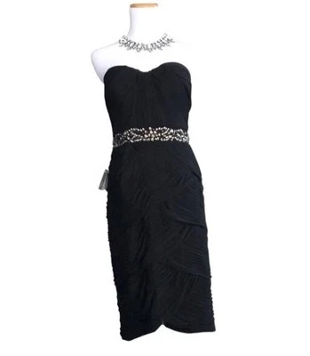 Vestido Adrianna Papell Negro Acanalado Cintura Cóctel Baile de graduación Talla 6 Nuevo con Etiquetas $250 Foto 1 de 4