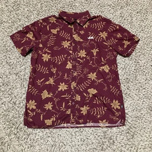 Vans Mens Shirt- Short Sleeve Large Button Up Classic Fit Red Gold Floral - Picture 1 of 7