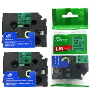 2/Pack 12 mm schwarz auf grün Band für P-Touch Modell PTD210, PT-D210 Etikettiergerät - Bild 1 von 1
