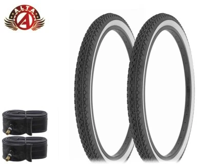 2 ALTA BICYCLE CRUISER TIRES 26 x 2.125 BLACK/WHITE HEAVY DUTY DIAMOND w/TUBES. - Image 1 of 2
