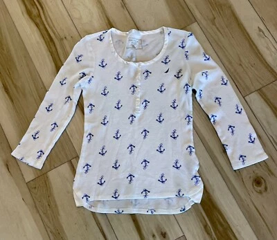 Nautica Sleepwear Top W/ Blue Anchors And Buttons Cream Waffle Knit Size SP 110 - Image 1 of 4