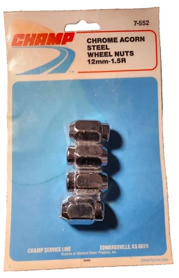 4 Champ Chrome Acorn Steel Wheel Nuts 12mm-1.5R, Part # 7-552 New Old Stock - Image 1 of 2