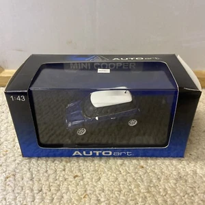 BMW MINI COOPER AUTOART DARK BLUE WITH WHITE ROOF MODEL CAR 1:43 SCALE - Picture 1 of 5