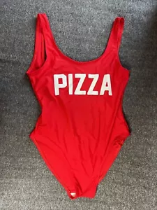 swimsuit one piece Red With pizza Motif Letters Medium - Picture 1 of 7