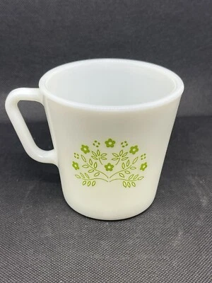 Vintage Pyrex Summer Impressions Green Flower Milk Glass Coffee Mug Cup - Image 1 of 3