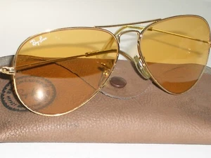 1980's 58MM VINTAGE B&L RAY BAN L9535 CHANGEABLES AMBERMATIC AVIATOR SUNGLASSES - Picture 1 of 8