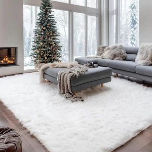 Ultra Soft & Fluffy Faux Sheepskin Rug, White 8 X 10 Feet Carpet for Bedroom Liv - Picture 1 of 8