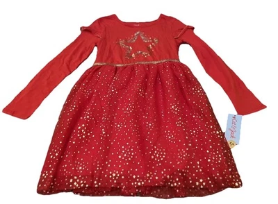 Vestido de Navidad Cat & Jack Niñas Manga Larga Tutú Rojo Dorado Estrellas Talla M (8) Foto 1 de 4