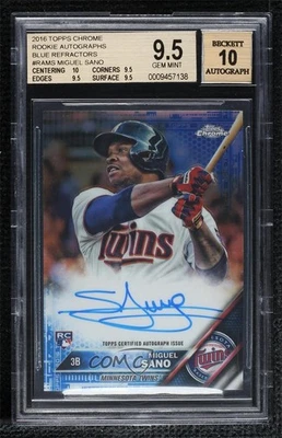 2016 Chrome Rookie Blue Refractor /150 Miguel Sano BGS 9.5 GEM MINT Auto RC - Image 1 of 2