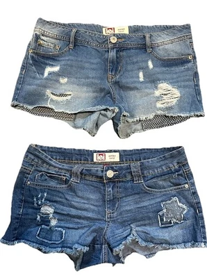 LEI Denim Low rise Shorts Size 11 Regular Juniors Girls Blue Distressed lot Of 2 - Image 1 of 4