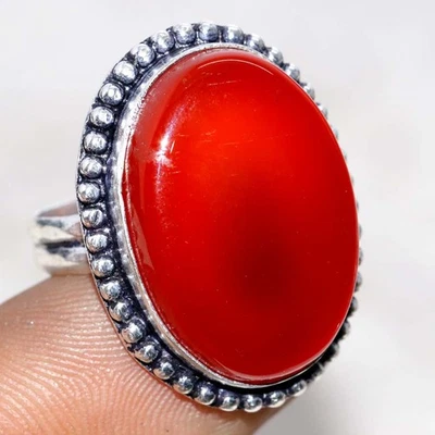 Anillo Cornalina Chapado en Plata 925 EE. UU. 7,5 Único Regalo GW Foto 1 de 3