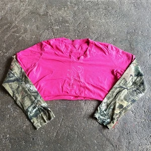 Browning Cropped Shirt Size L Pink V Neck Camo Long Sleeve Casual Outdoor - Picture 1 of 9