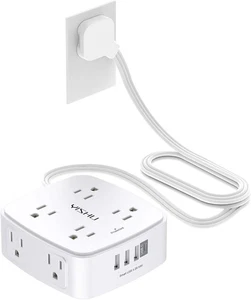 6Ft Surge Protector 8 Outlets 4 USB Flat Plug Power Strip - Picture 1 of 5