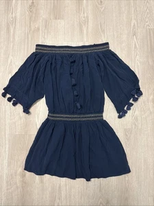 Lilly Pulitzer Joelle Off The Shoulder Tunic Dress Navy Blue Smocked Women’s XS - Picture 1 of 11