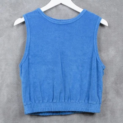 Camiseta sin mangas recortada de tela de felpa azul MONROW hecha en EE. UU. Talla S Foto 1 de 4